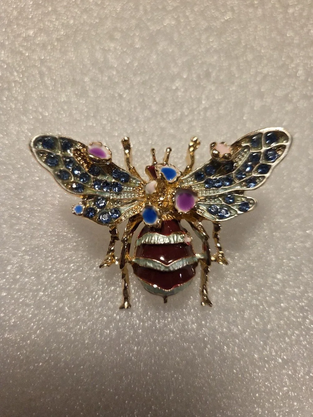 Gold-Tone Enamel Bee Brooch in Green and Red
